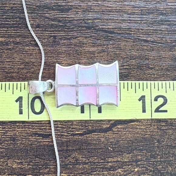 VTG Sterling Silver 925 Pink Mother of Pearl Pendant Necklace Size 29" Length - Picture 13 of 14